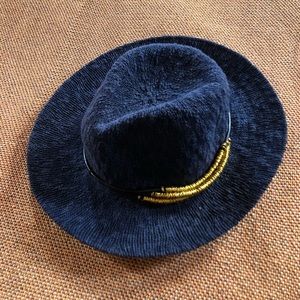 Anthropologie Navy Woven Hat with Brass Accent